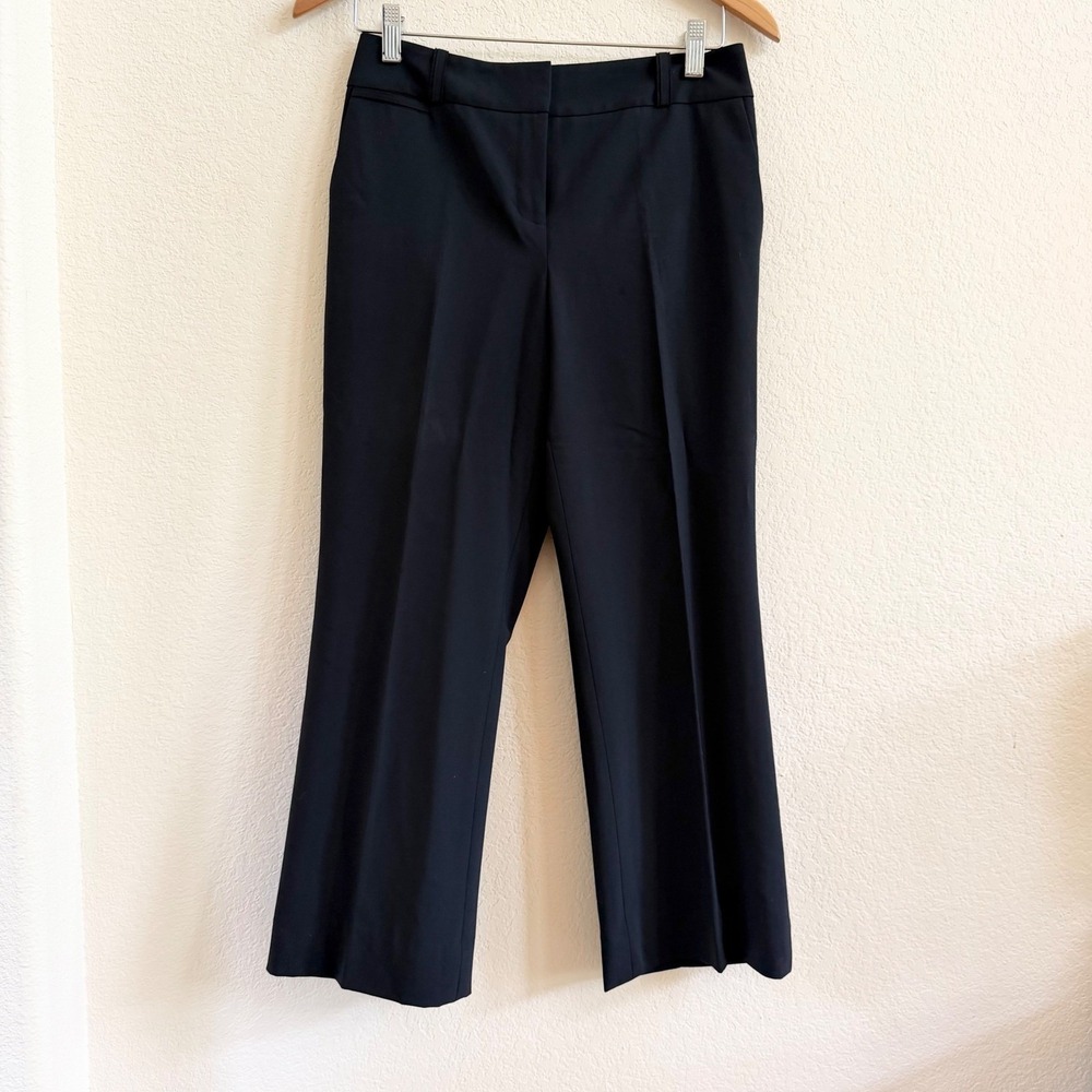 Ann Taylor Margo Petites Stretch Black Wide Leg Trouser Pants 4P Professional